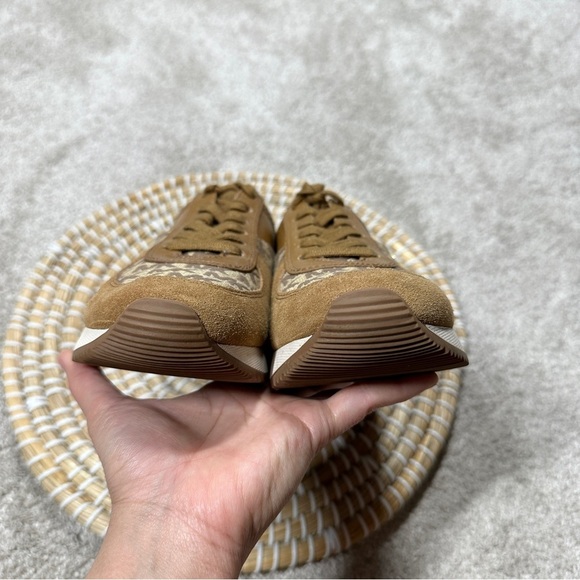 Michael Michael Kors Monique Monogram Trainer Shoes Sneakers Lace-Up in Tan 7 - Picture 9 of 11